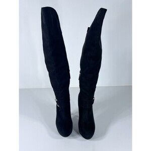 Shiekh Black Suede Over The Knee Boots Sz 9 High Heel Side Zip OTK